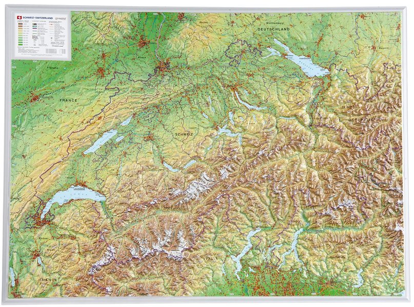 Schweiz Reliefkarte Groß. Switzerland