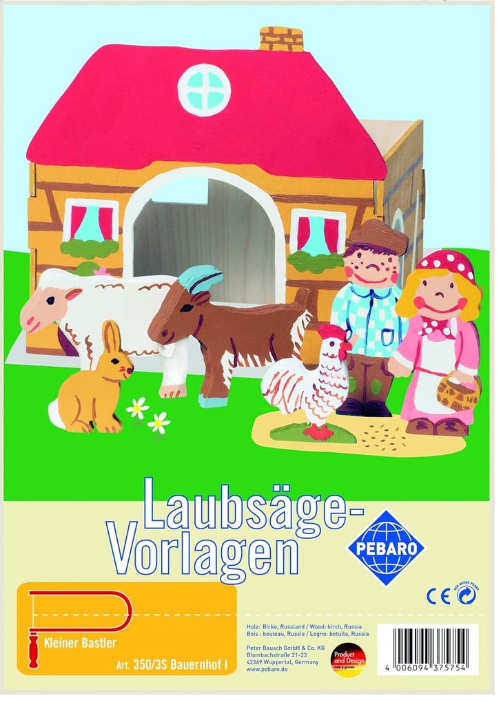 PEBARO 350/3S - Laubsägevorlage Bauernhof I 4 Platten Größe DIN A4
