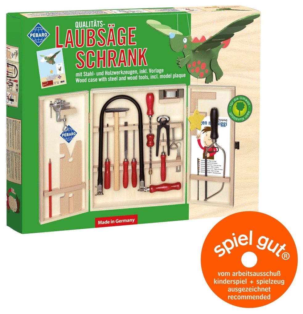 PEBARO 401S - Öko-Laubsägeschrank mit Stahl- und Holzwerkzeugen 24 Teile