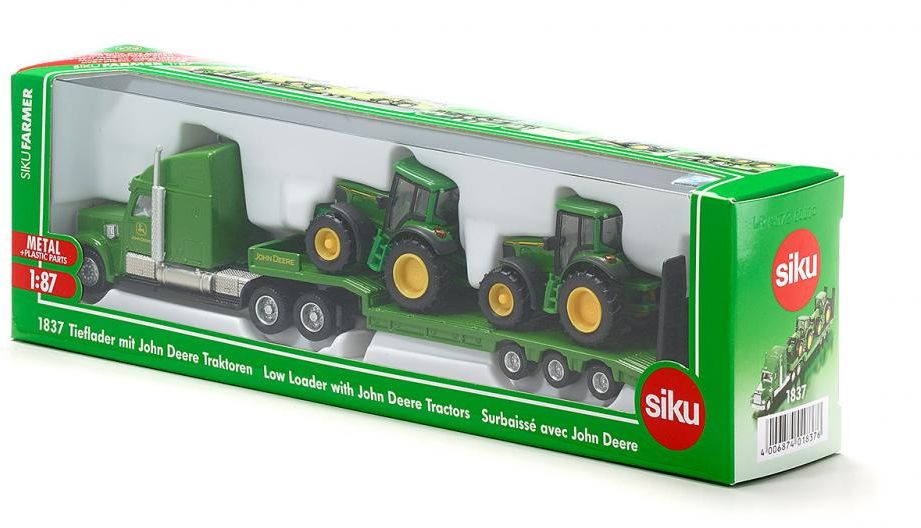 SIKU Farmer - Tieflader mit John Deere Traktoren