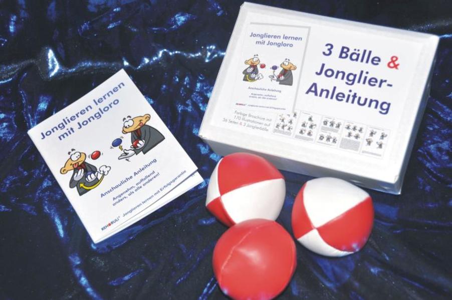 3 Bälle & Jonglier-Anleitung (rot-weiß rot rot-weiß)