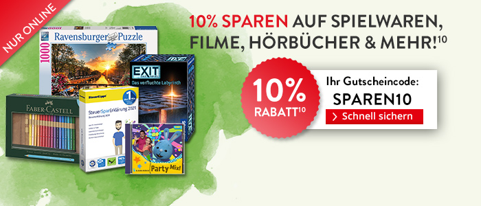 Sparen Sie jetzt 10% auf alle Spielwaren, Schreibwaren, Filme, Hörbücher und mehr!